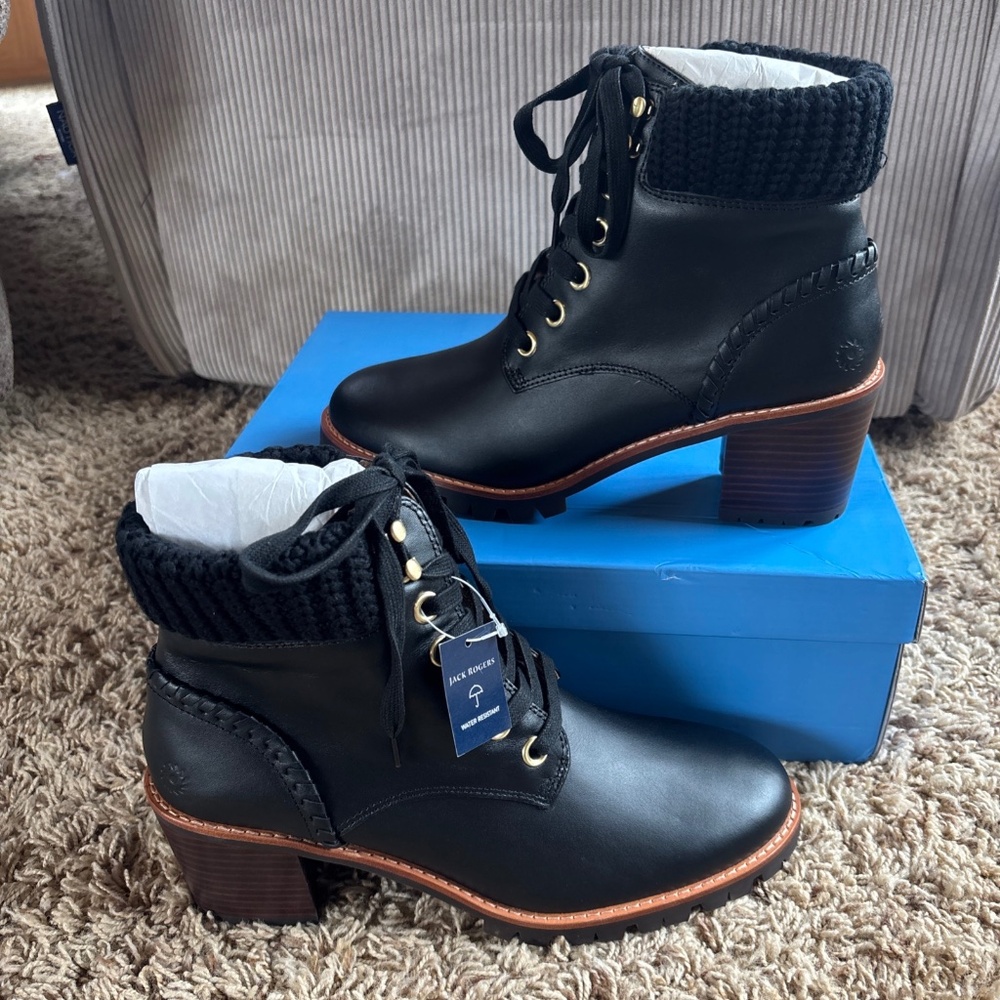 Jack Rogers Black Harper Hiker Knit Booties, Women’s Size 7 or 9.5